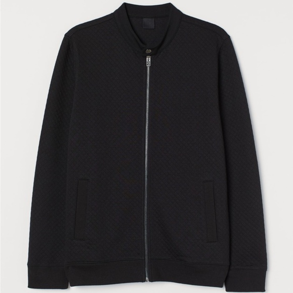 Women's H&M Quilted‎ Black Full Zip Up Jacket Medium Casual Cozy Relaxed